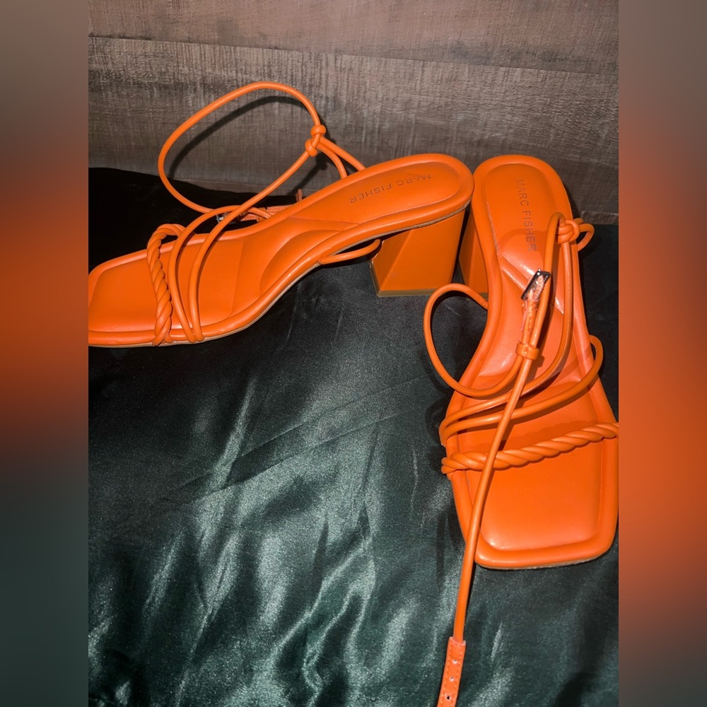 Orange Marc Fisher wedge sandals. Size 8.5